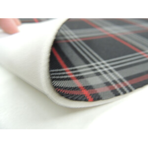 Autostoff VW Clark Golf ORIGINAL GTI Karo mit rotem Streifen & 3 mm Schaum und Charmeuse